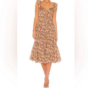 Veronica Beard Malgosia Floral Button-Front Ruffle Midi SunDress Size 4